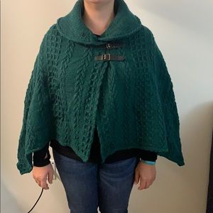NWT- Wool Poncho Emerald Green